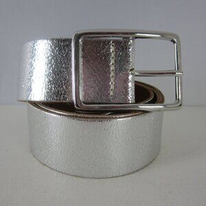 New Amsterdam Heritage M Metallic Silver Leather Belt Handcrafted Netherlands